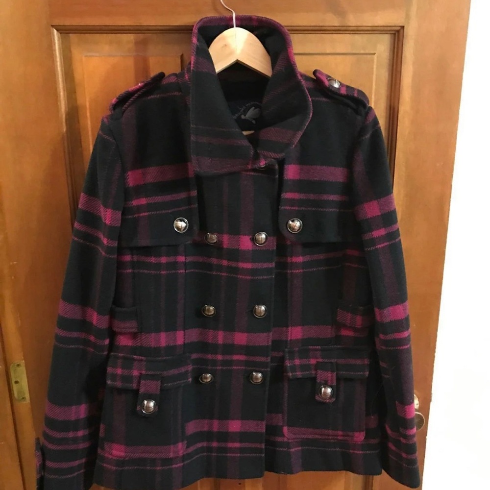 Ladies Wool Coat -Navy & Raspberry - image 1